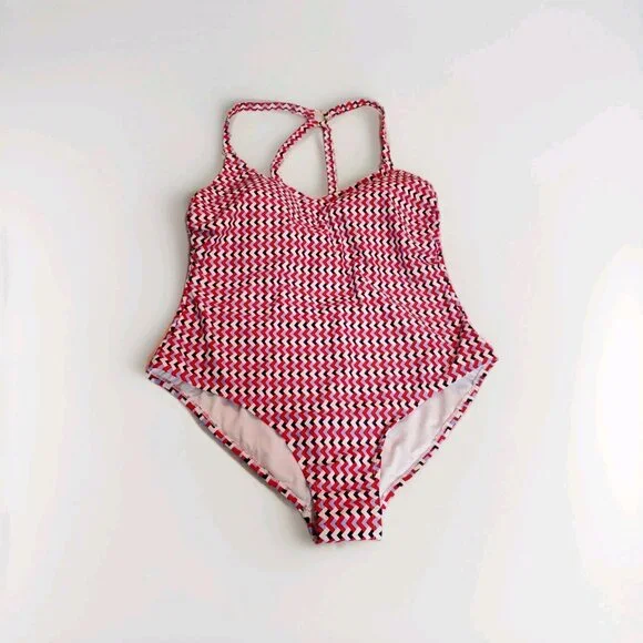 Women's Kona Sol Red Blue Chevron Print One Piece Swimsuit Size 17 NWT - Picture 3 of 7